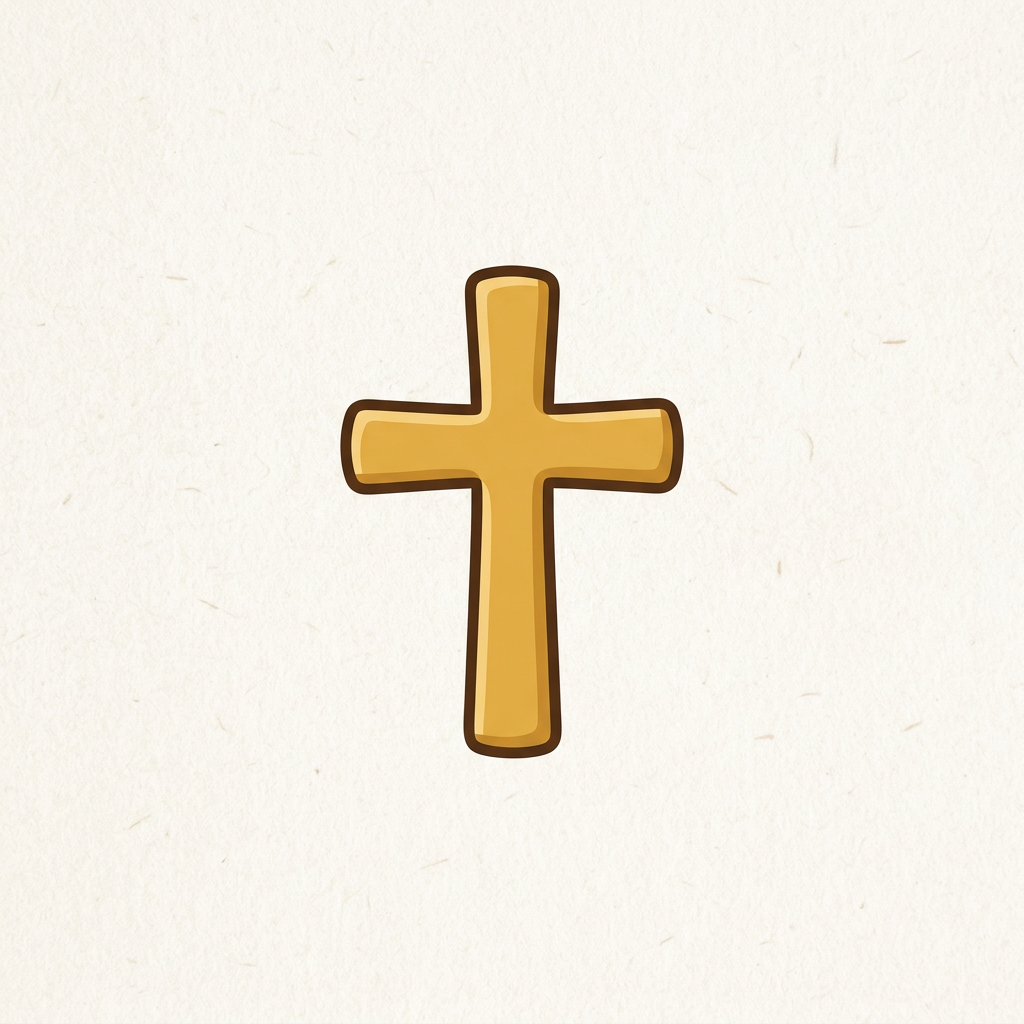 Golden cross symbol on a beige textured background